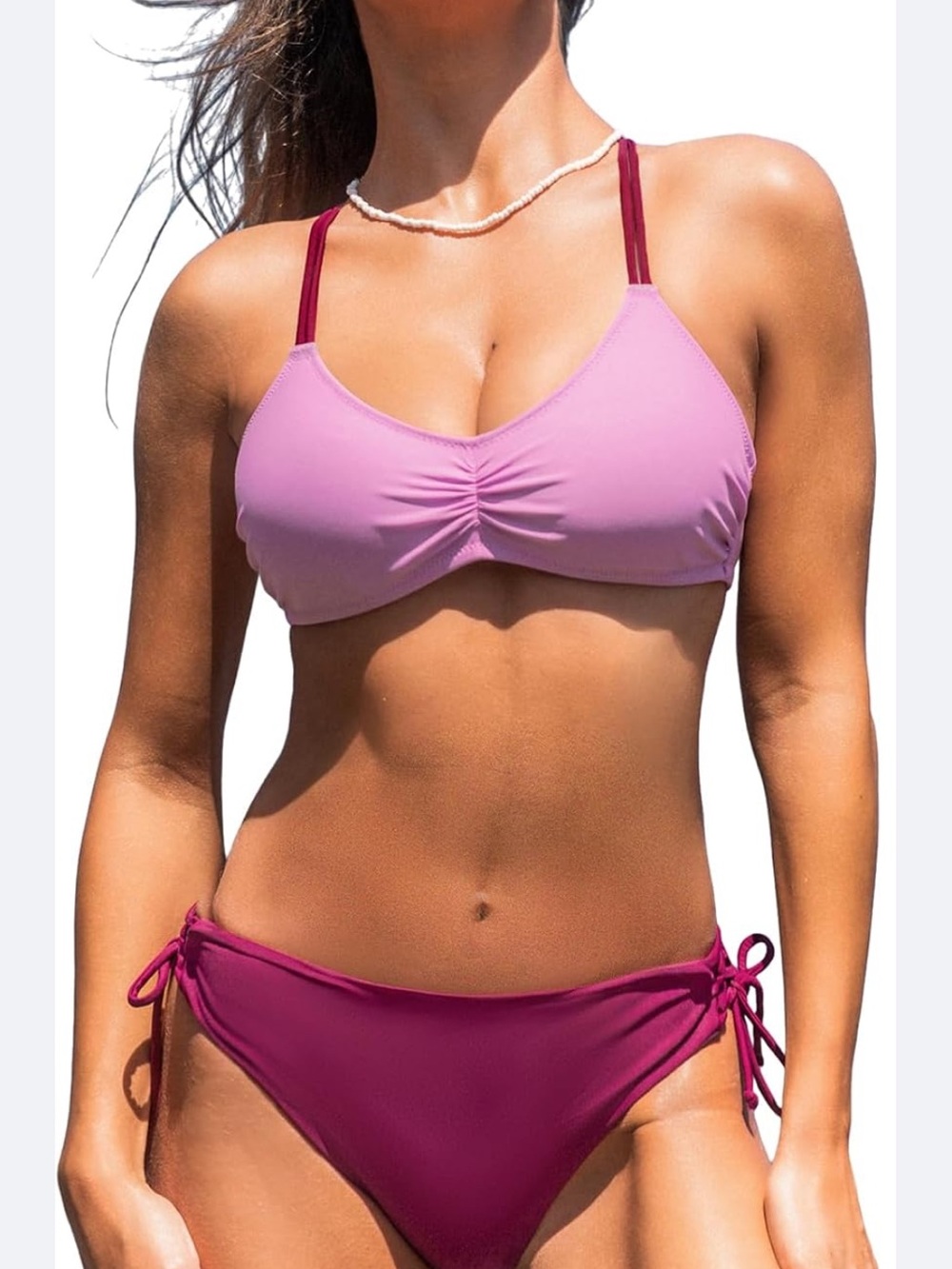 Cupshe Pink & Magenta Two-Tone Ruched Bikini Set